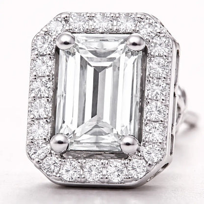 Swarovski Emerald Cut Halo Stud Earrings – Sterling Silver 925 Crystal Earrings