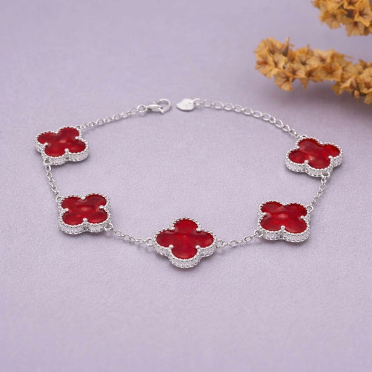 Quatrefoil Ruby Bracelet in 925 Silver