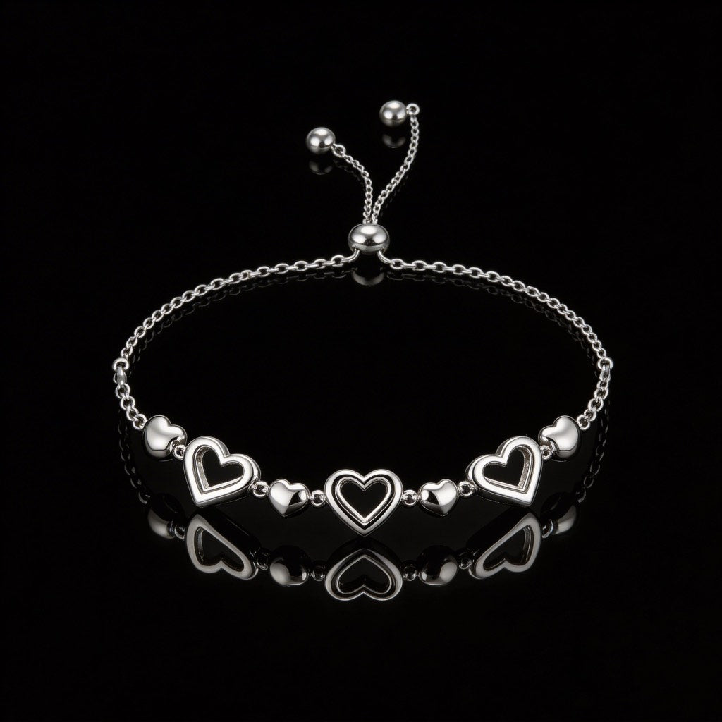 Open Heart Slider Bracelet in 925 Silver