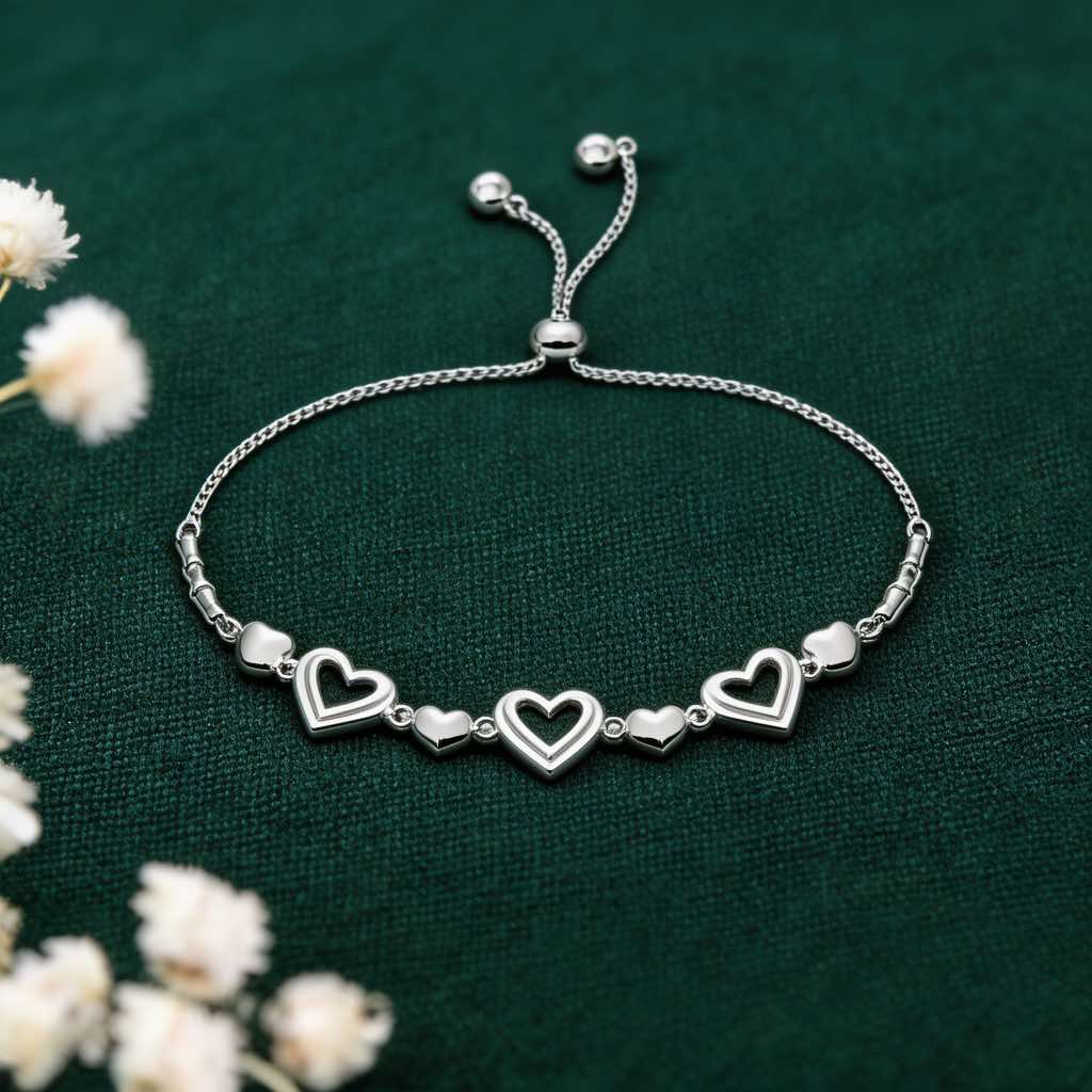 Open Heart Slider Bracelet in 925 Silver