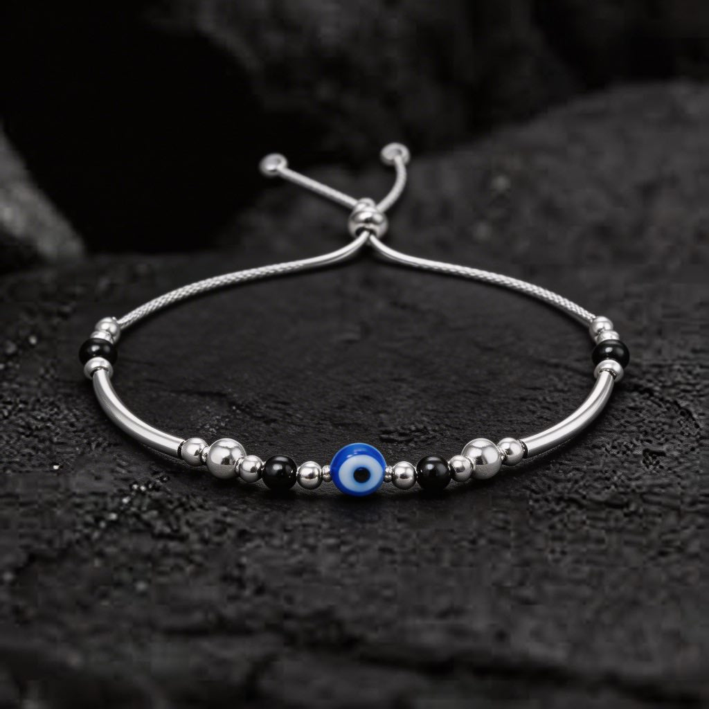 Evil Eye Protection Beaded Bracelet in 925 Silver