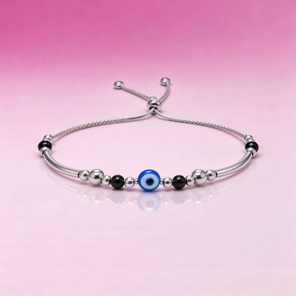 Evil Eye Protection Beaded Bracelet in 925 Silver