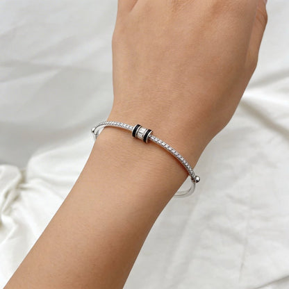Pave Onyx Double Bar Hinged Bangle in 925 Silver