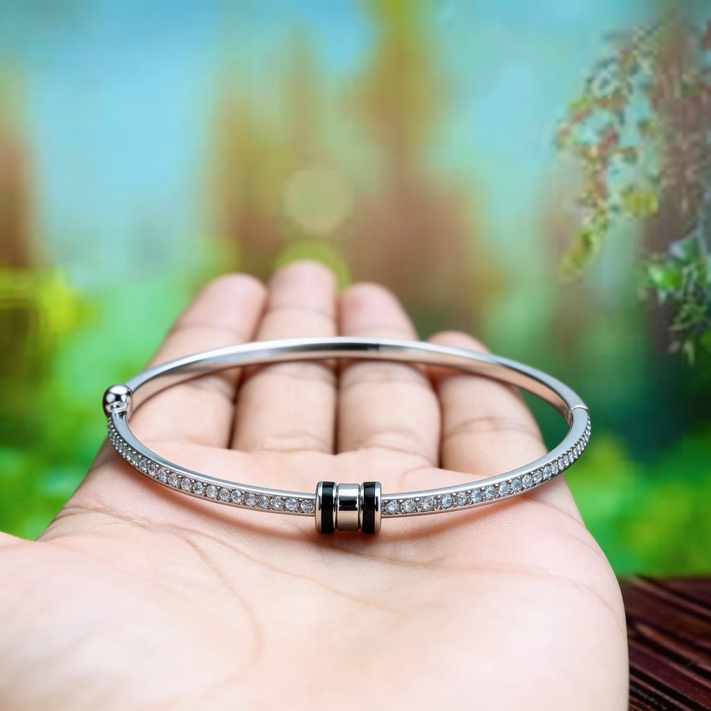 Pave Onyx Double Bar Hinged Bangle in 925 Silver