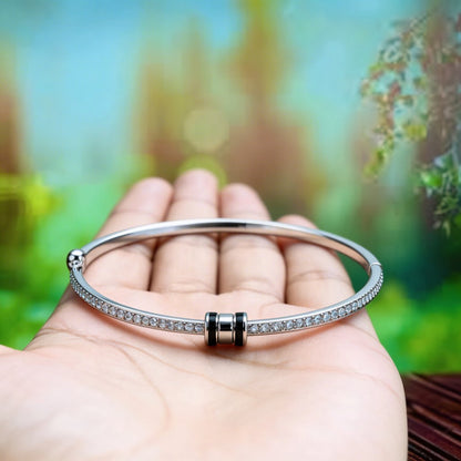 Pave Onyx Double Bar Hinged Bangle in 925 Silver