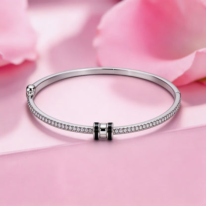 Pave Onyx Double Bar Hinged Bangle in 925 Silver