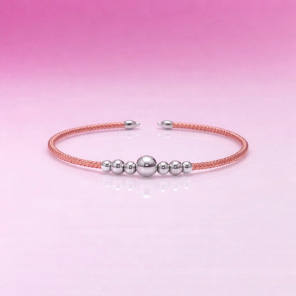 Rose Gold Rope Cuff Bracelet with Silver Beads in 925 Silver