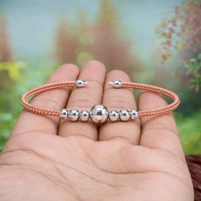 Rose Gold Rope Cuff Bracelet with Silver Beads in 925 Silver