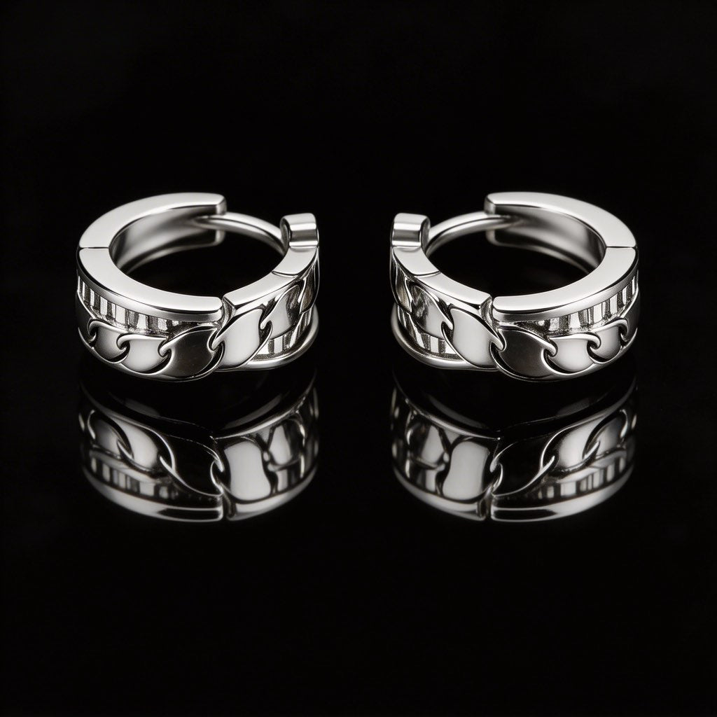Chain Link Huggie Hoop Earrings in 925 Silver