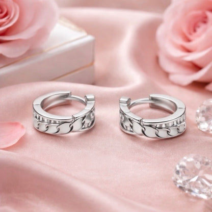 Chain Link Huggie Hoop Earrings in 925 Silver