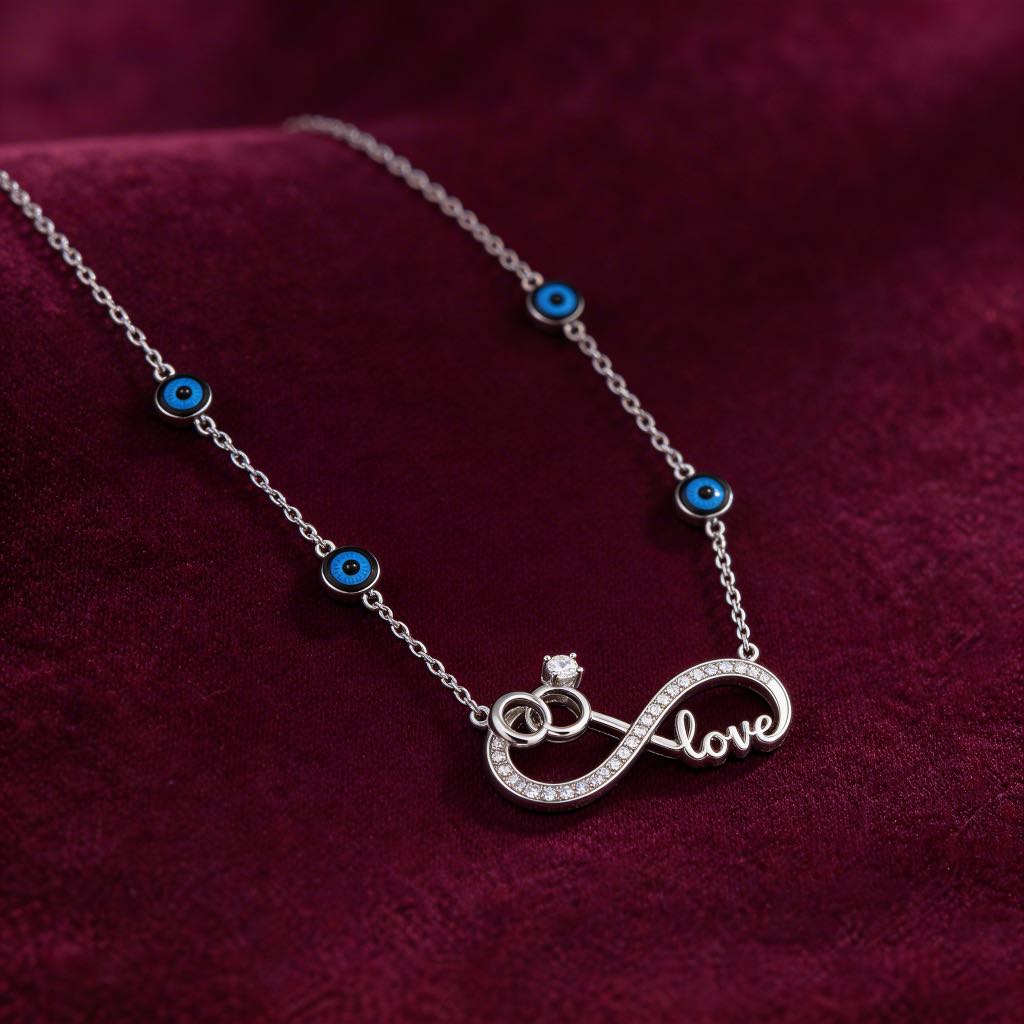 Infinity Love Rings Evil Eye Necklace in 925 Silver