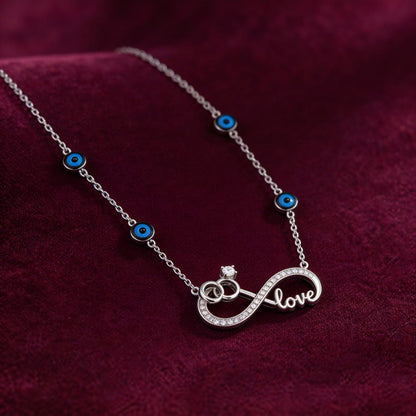 Infinity Love Rings Evil Eye Necklace in 925 Silver