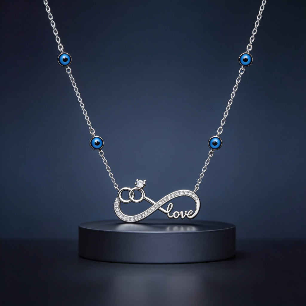 Infinity Love Rings Evil Eye Necklace in 925 Silver