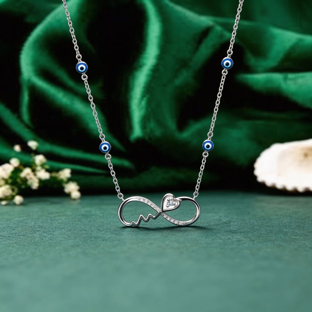 Infinity Heart Evil Eye Necklace in 925 Silver