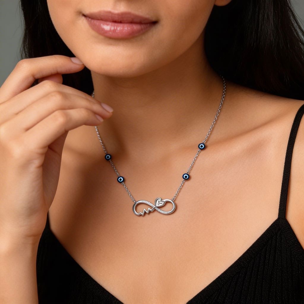 Infinity Heart Evil Eye Necklace in 925 Silver