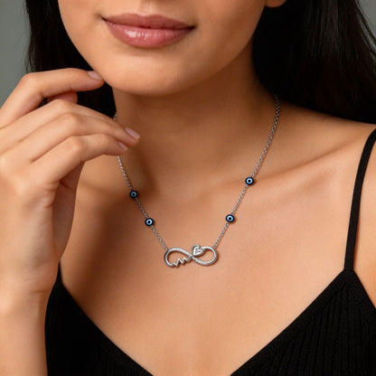 Infinity Heart Evil Eye Necklace in 925 Silver