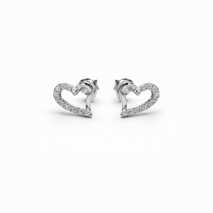 Pave Heart Stud Earrings in 925 Silver