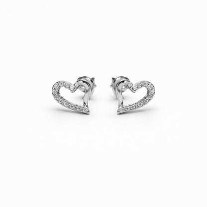 Pave Heart Stud Earrings in 925 Silver