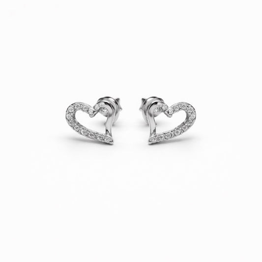 Pave Heart Stud Earrings in 925 Silver