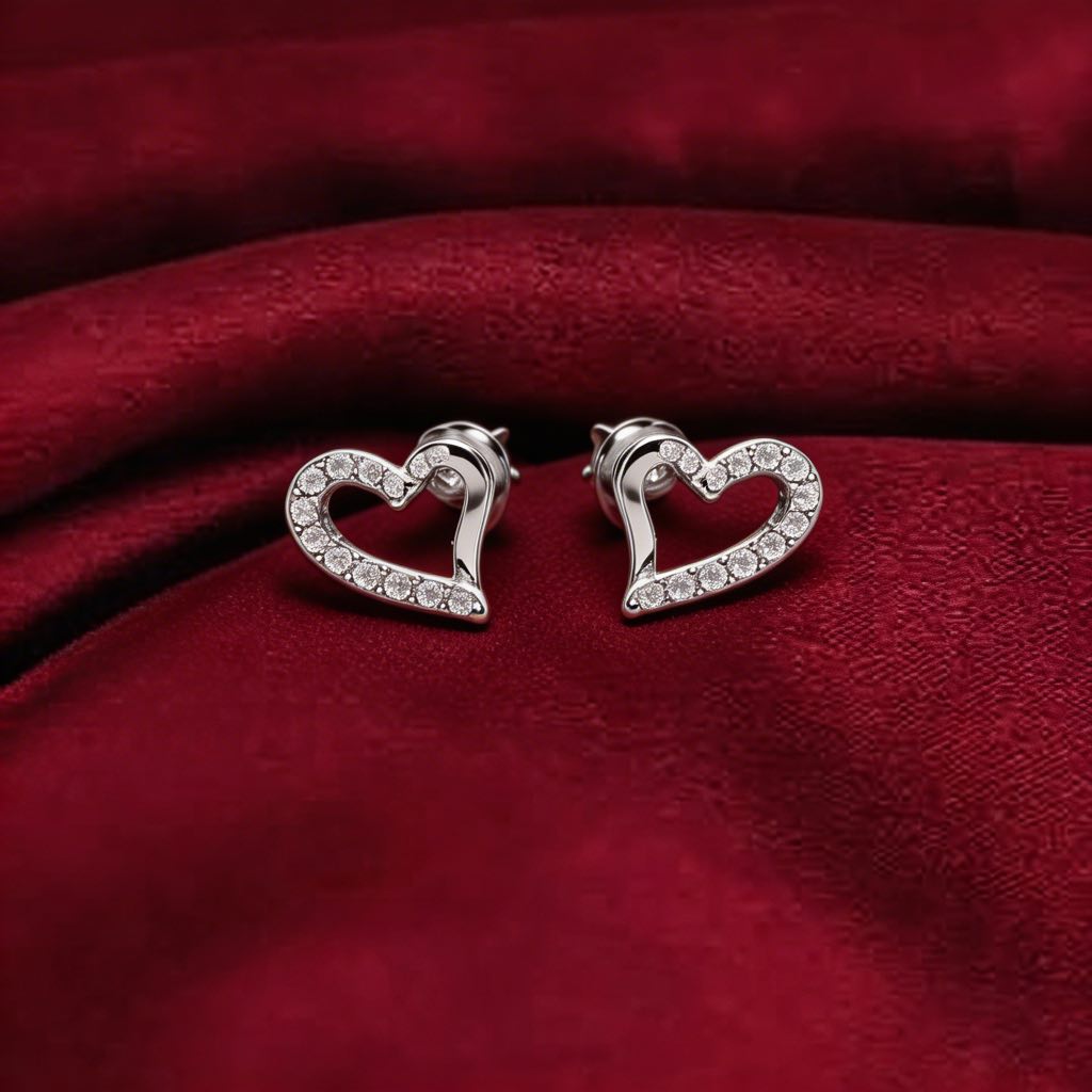 Pave Heart Stud Earrings in 925 Silver