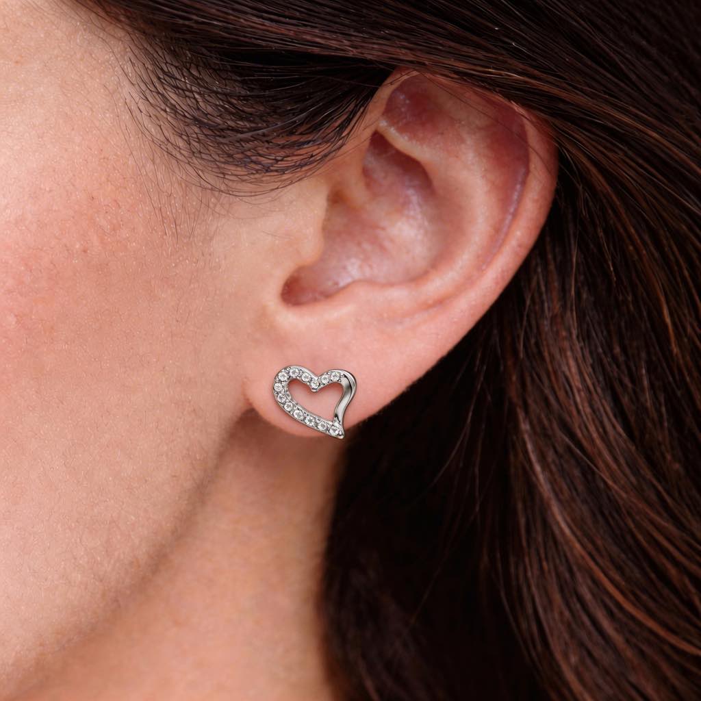 Pave Heart Stud Earrings in 925 Silver