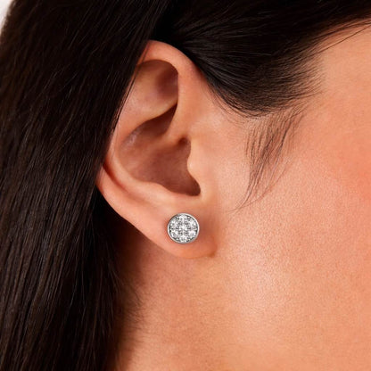 Pave CZ Round Cluster Stud Earrings in 925 Silver