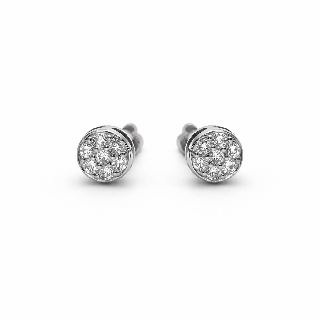 Pave CZ Round Cluster Stud Earrings in 925 Silver