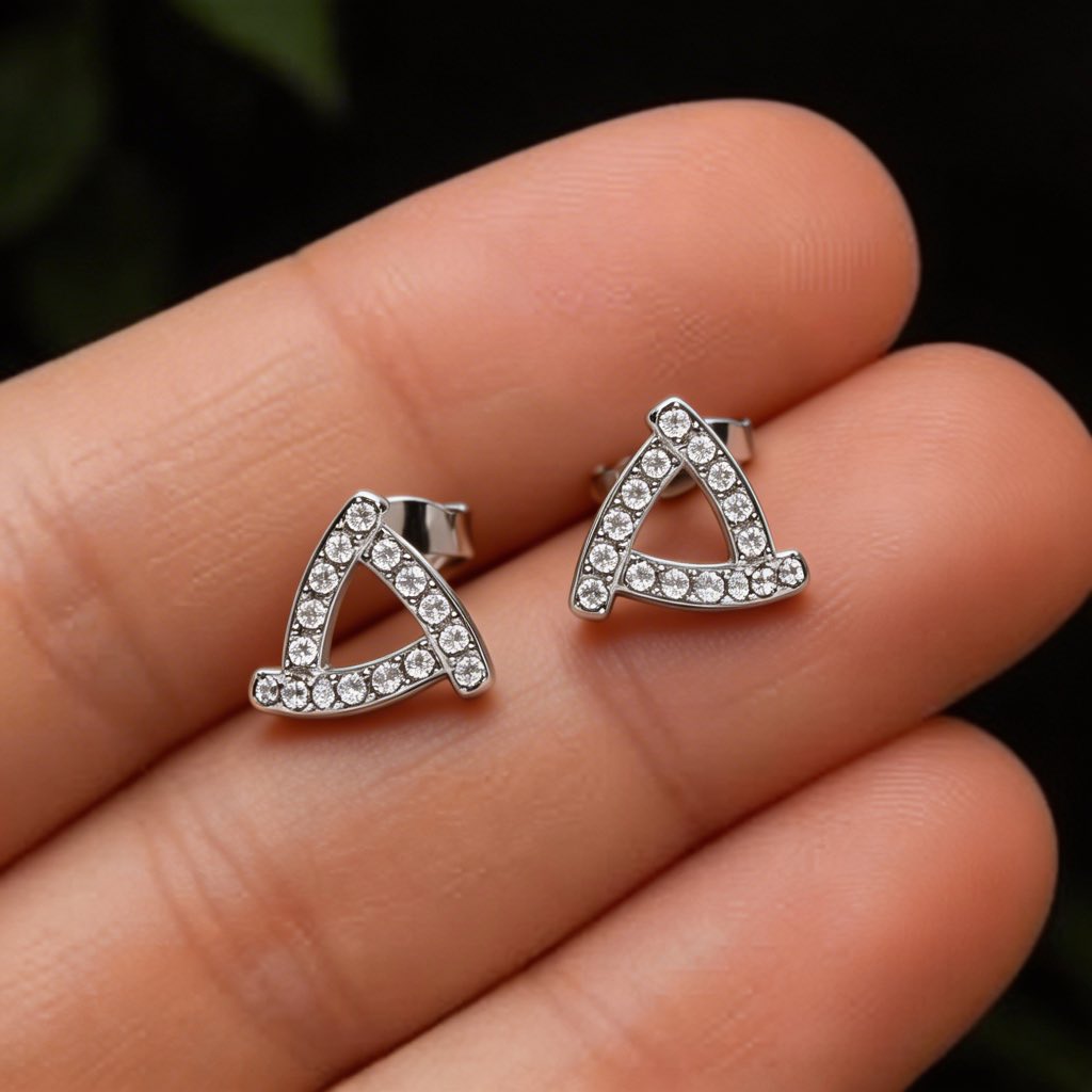 Pave Triangle Stud Earrings in 925 Silver