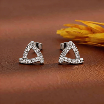 Pave Triangle Stud Earrings in 925 Silver