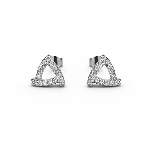 Pave Triangle Stud Earrings in 925 Silver