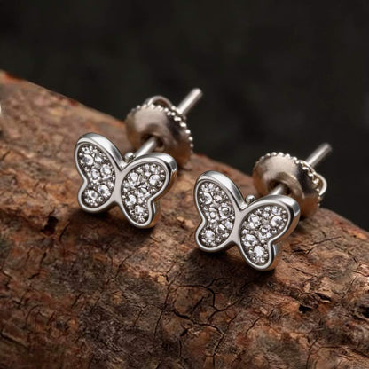 Pave Butterfly Stud Earrings in 925 Silver