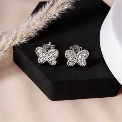 Pave Butterfly Stud Earrings in 925 Silver