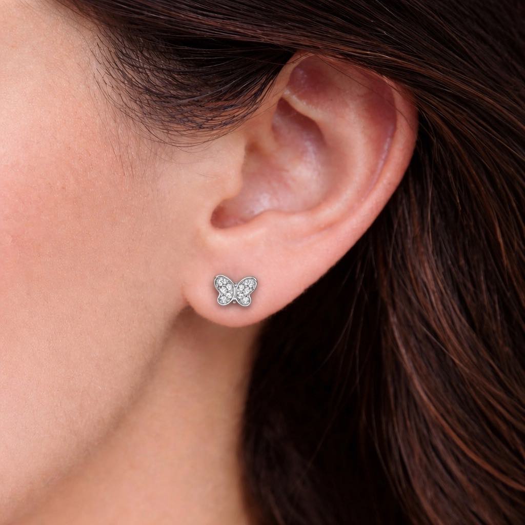 Pave Butterfly Stud Earrings in 925 Silver