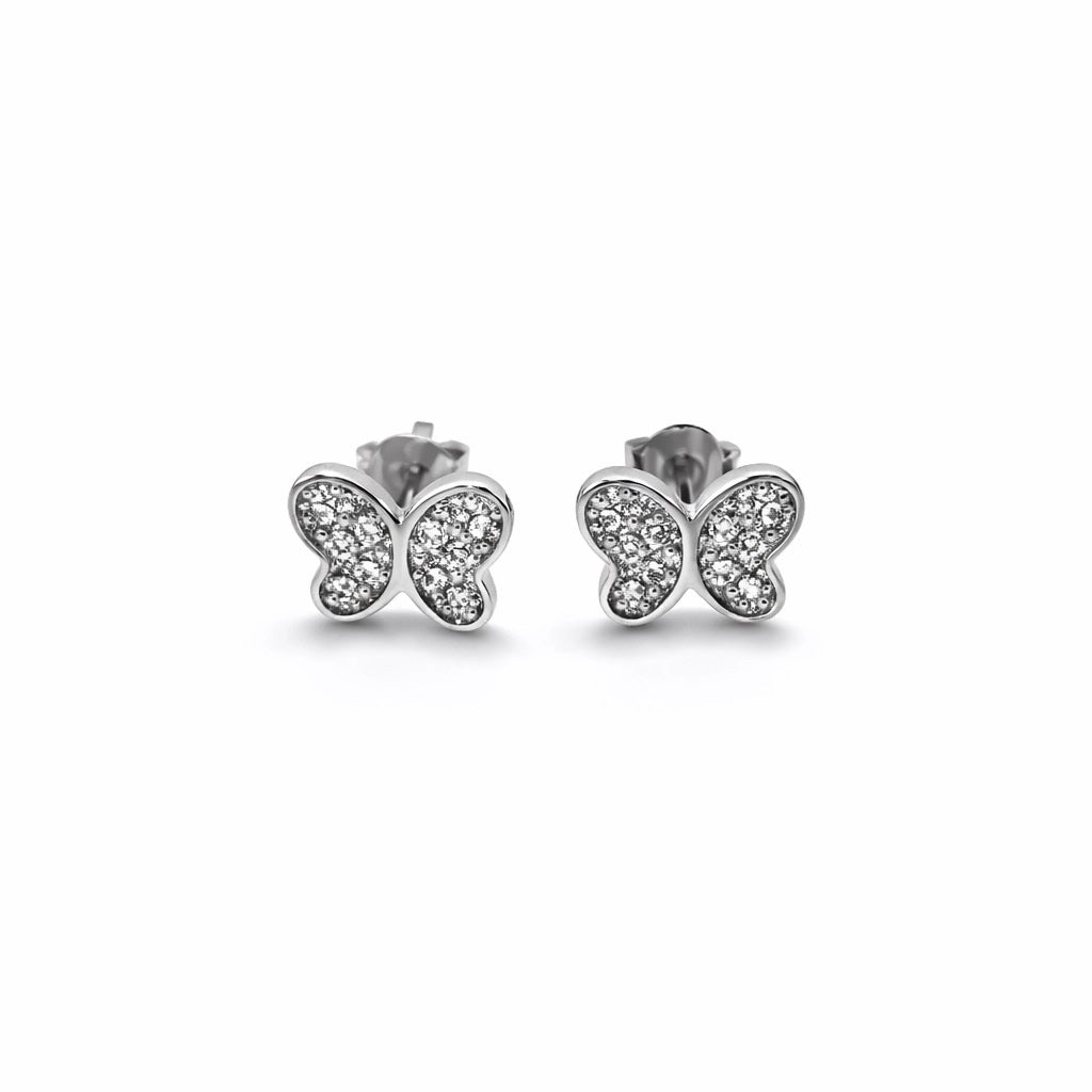 Pave Butterfly Stud Earrings in 925 Silver