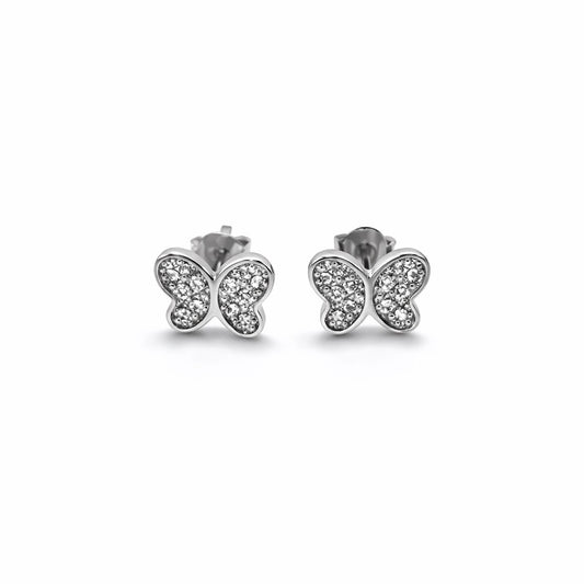 Pave Butterfly Stud Earrings in 925 Silver