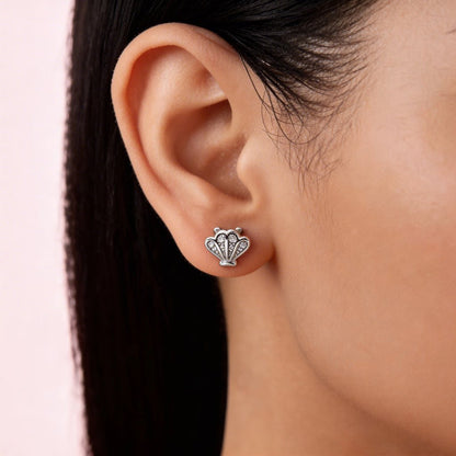 Pave Scallop Shell Stud Earrings in 925 Silver