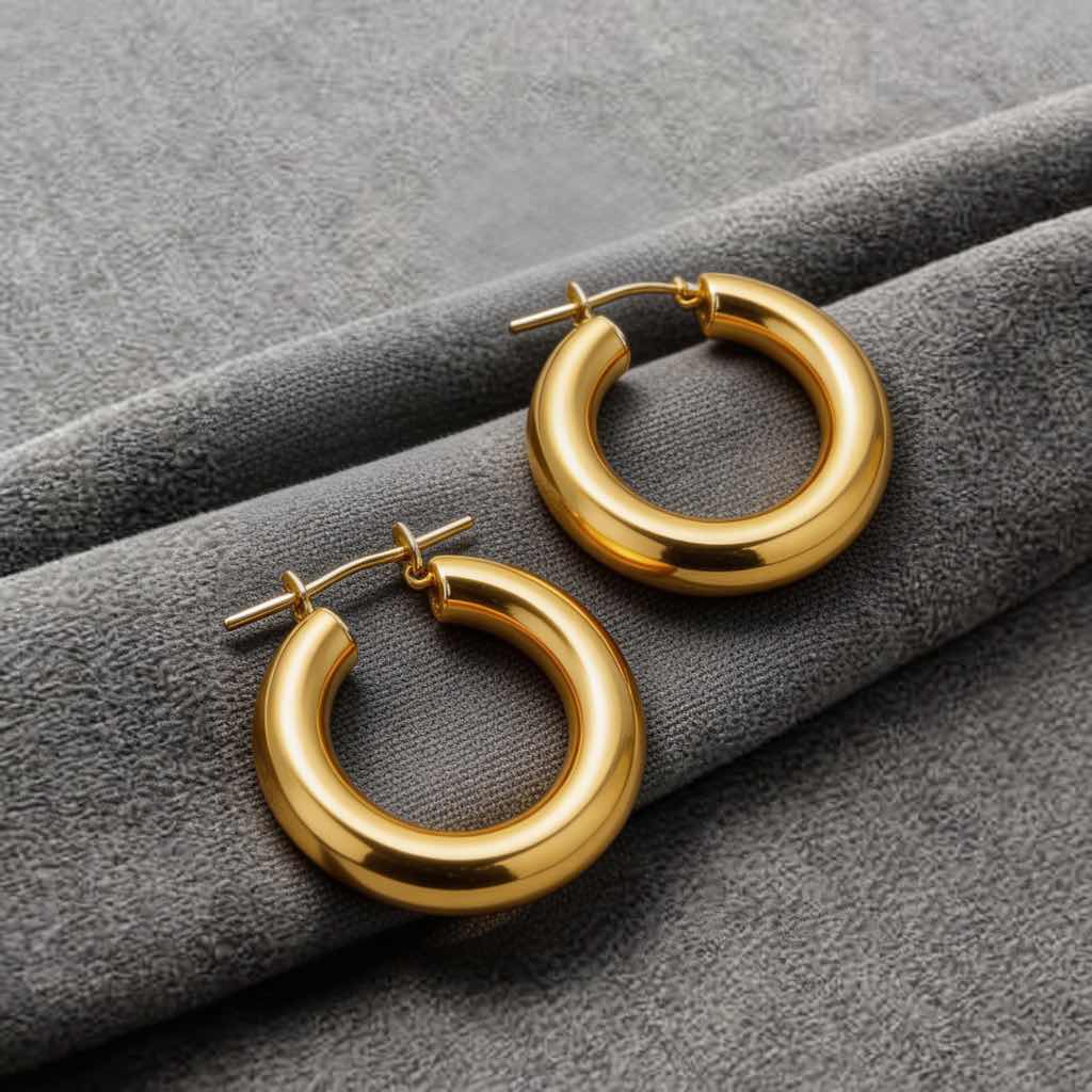Chunky Gold-Tone Hoop Earrings in 925 Silver