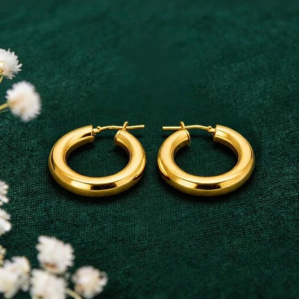 Chunky Gold-Tone Hoop Earrings in 925 Silver