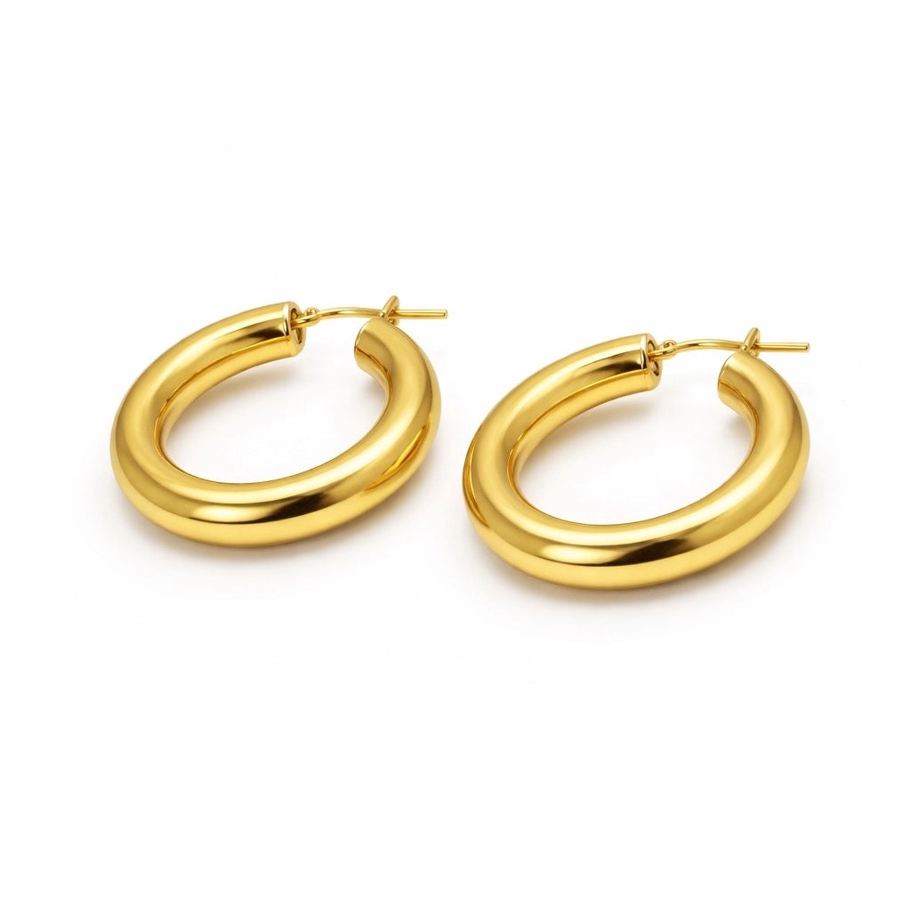 Chunky Gold-Tone Hoop Earrings in 925 Silver