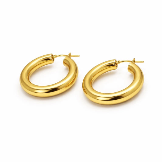 Chunky Gold-Tone Hoop Earrings in 925 Silver