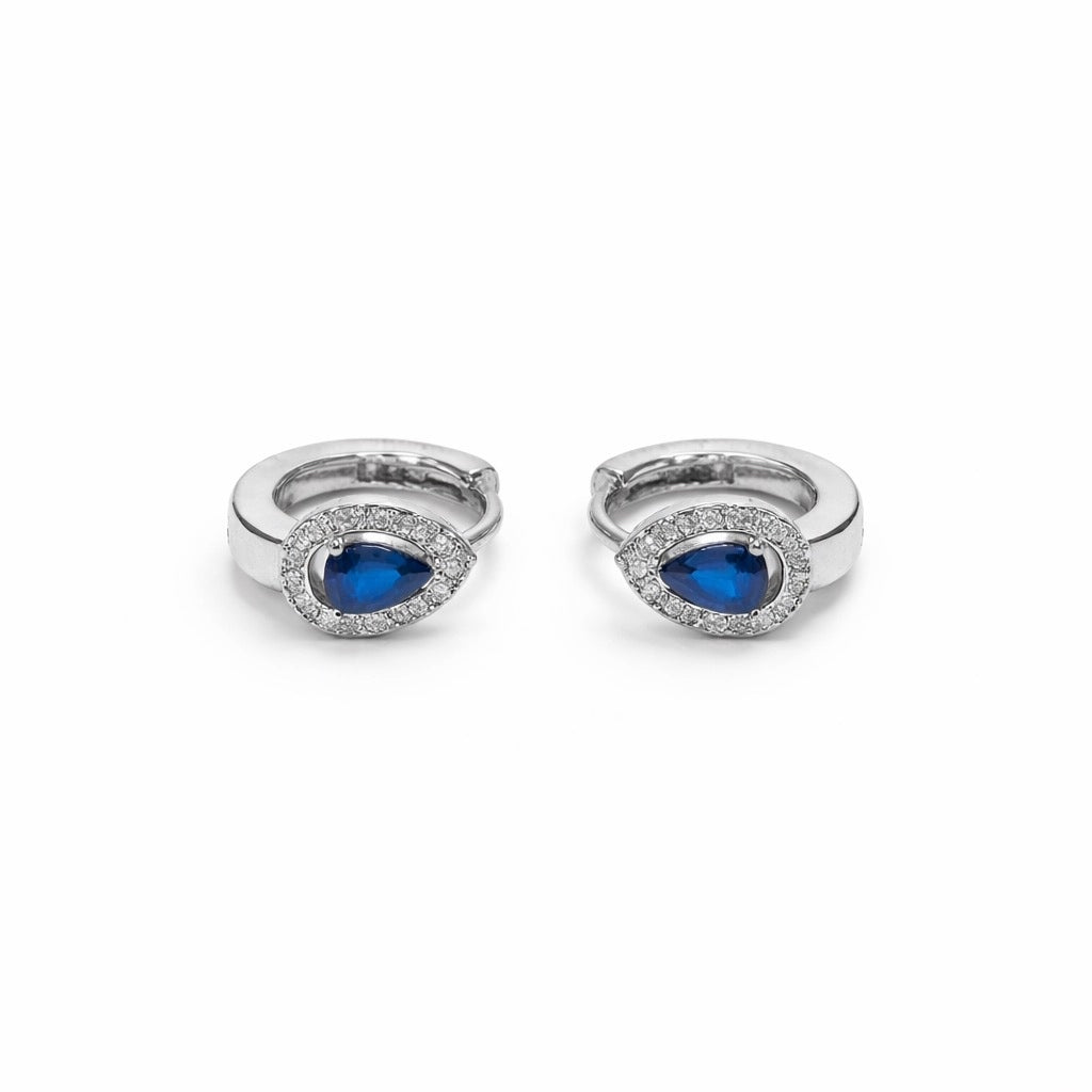 Sapphire Pear Pavé Huggie Hoops in 925 Silver