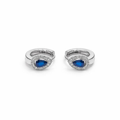 Sapphire Pear Pavé Huggie Hoops in 925 Silver