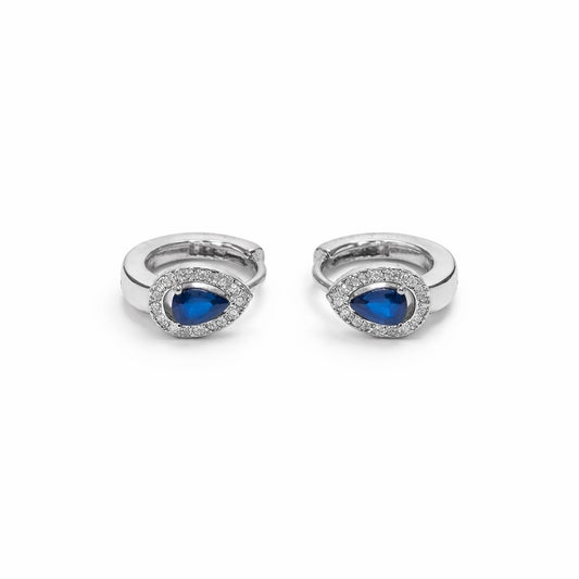 Sapphire Pear Pavé Huggie Hoops in 925 Silver