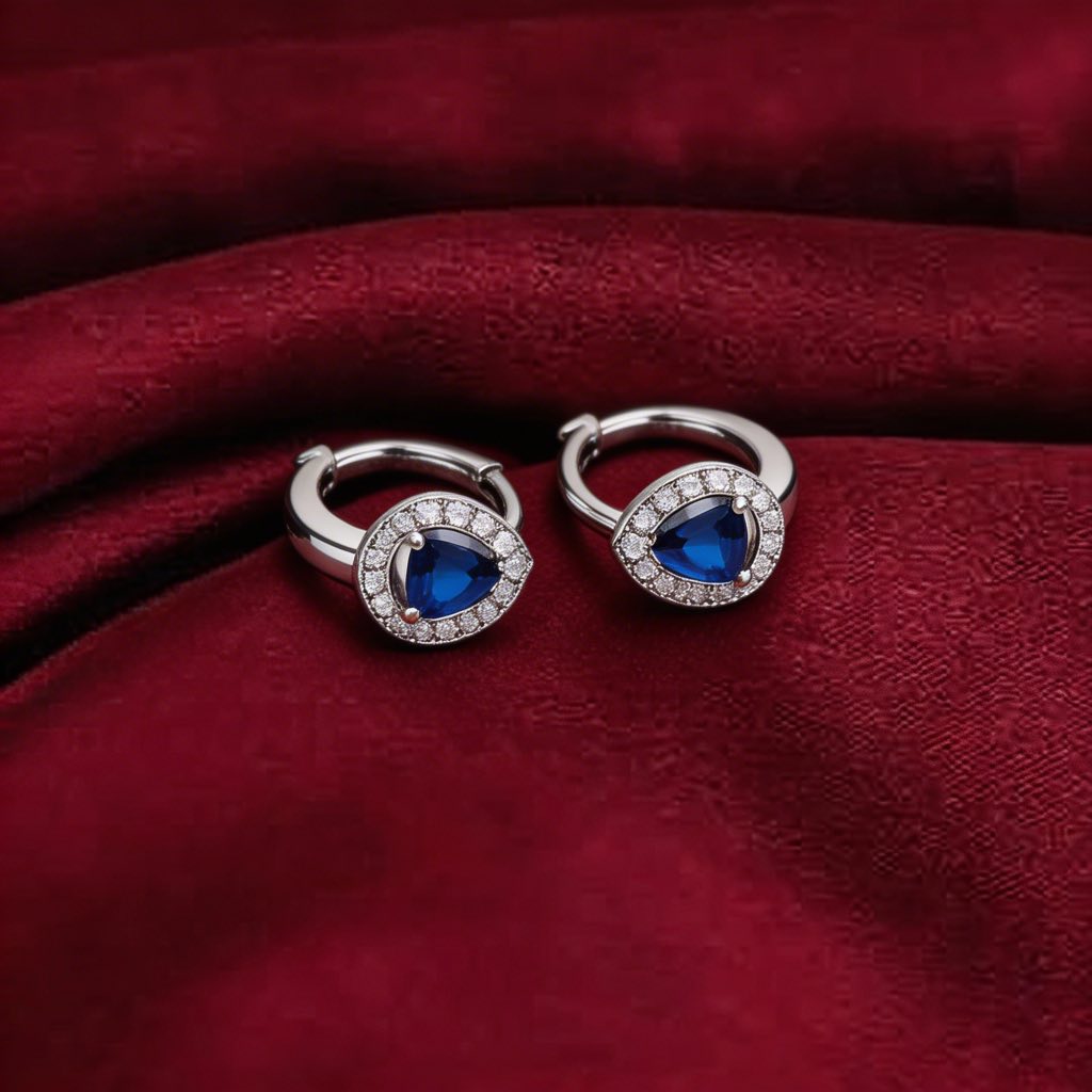 Sapphire Pear Pavé Huggie Hoops in 925 Silver