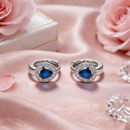 Sapphire Pear Pavé Huggie Hoops in 925 Silver