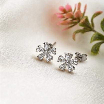 Marquise Flower Stud Earrings in 925 Silver