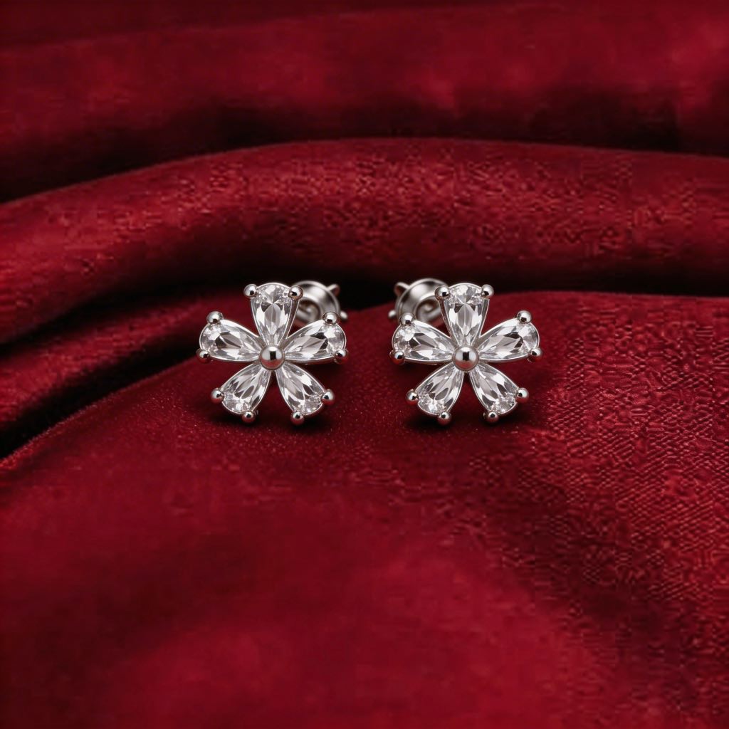 Marquise Flower Stud Earrings in 925 Silver