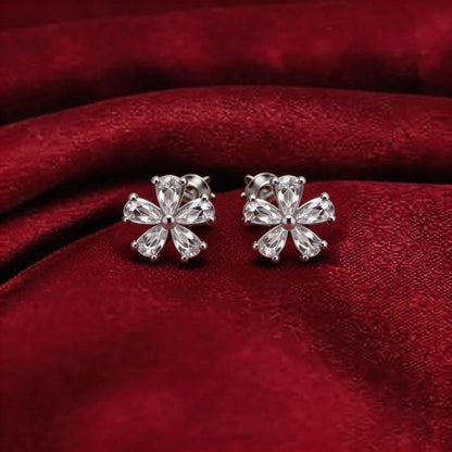 Marquise Flower Stud Earrings in 925 Silver