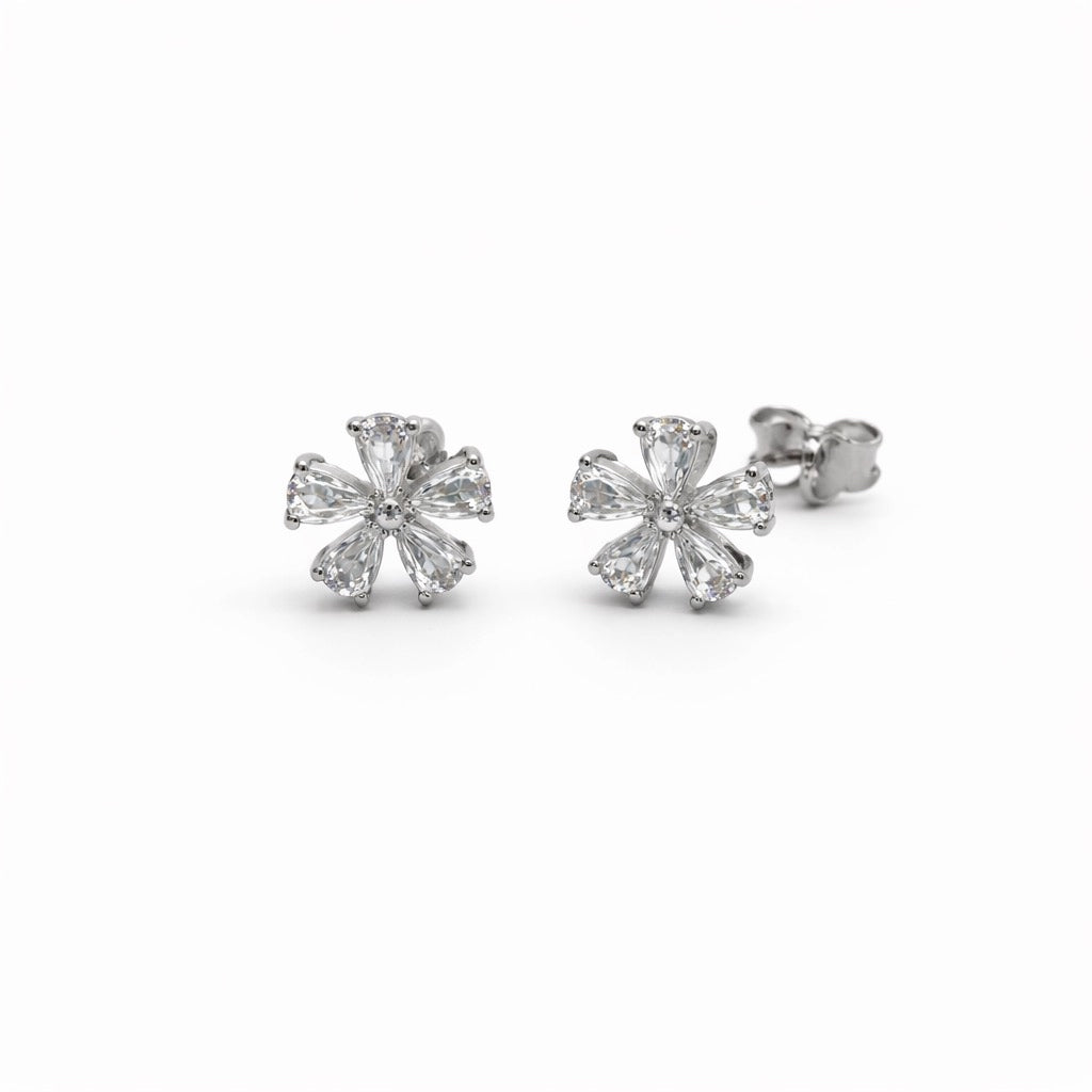 Marquise Flower Stud Earrings in 925 Silver