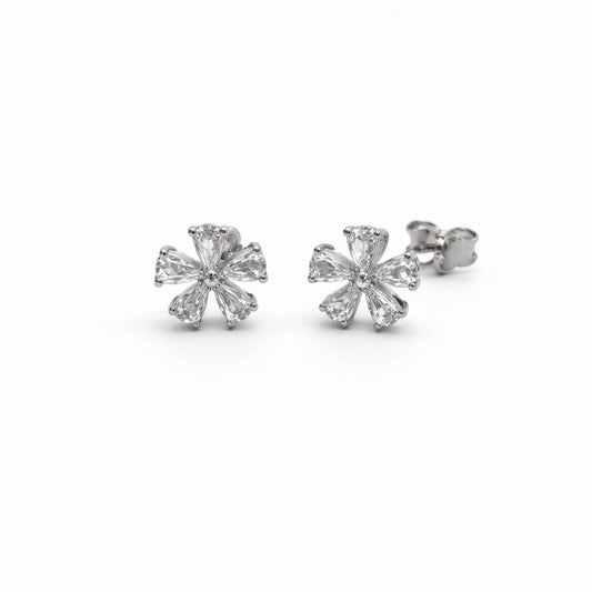 Marquise Flower Stud Earrings in 925 Silver